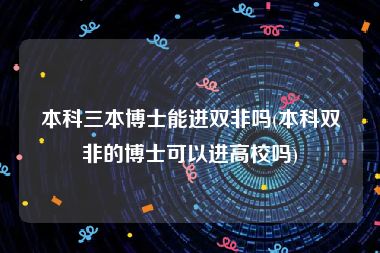 本科三本博士能进双非吗(本科双非的博士可以进高校吗)