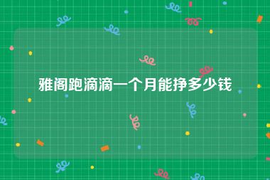 雅阁跑滴滴一个月能挣多少钱