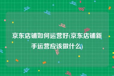 京东店铺如何运营好(京东店铺新手运营应该做什么)