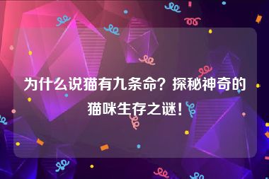 为什么说猫有九条命？探秘神奇的猫咪生存之谜！