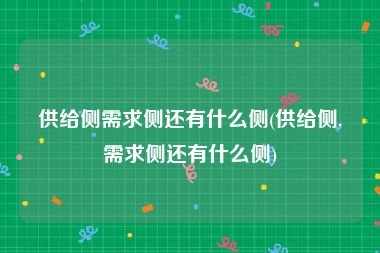 供给侧需求侧还有什么侧(供给侧,需求侧还有什么侧)