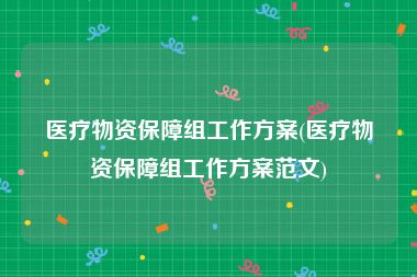 医疗物资保障组工作方案(医疗物资保障组工作方案范文)