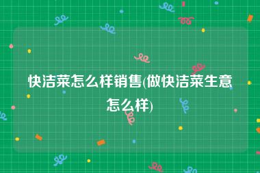 快洁菜怎么样销售(做快洁菜生意怎么样)