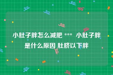 小肚子胖怎么减肥 ***  小肚子胖是什么原因 肚脐以下胖