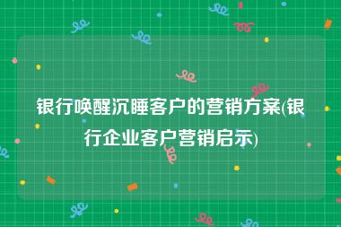 银行唤醒沉睡客户的营销方案(银行企业客户营销启示)