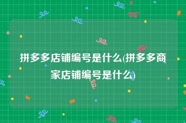 拼多多店铺编号是什么(拼多多商家店铺编号是什么)