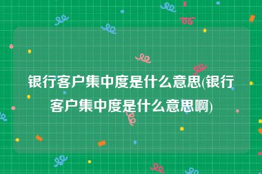 银行客户集中度是什么意思(银行客户集中度是什么意思啊)