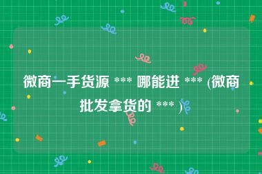 微商一手货源 *** 哪能进 *** (微商批发拿货的 *** )