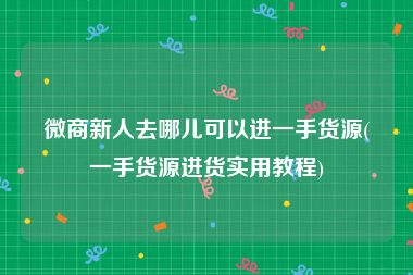 微商新人去哪儿可以进一手货源(一手货源进货实用教程)