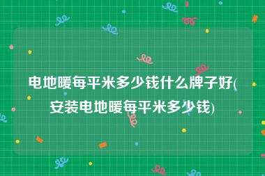 电地暖每平米多少钱什么牌子好(安装电地暖每平米多少钱)
