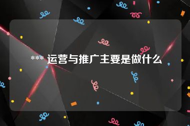  *** 运营与推广主要是做什么
