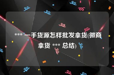  *** 一手货源怎样批发拿货(微商拿货 *** 总结)