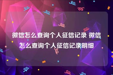 微信怎么查询个人征信记录 微信怎么查询个人征信记录明细