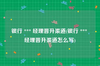 银行 *** 经理晋升渠道(银行 *** 经理晋升渠道怎么写)