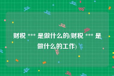 财税 *** 是做什么的(财税 *** 是做什么的工作)