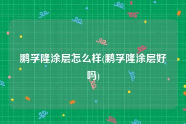 鹏孚隆涂层怎么样(鹏孚隆涂层好吗)